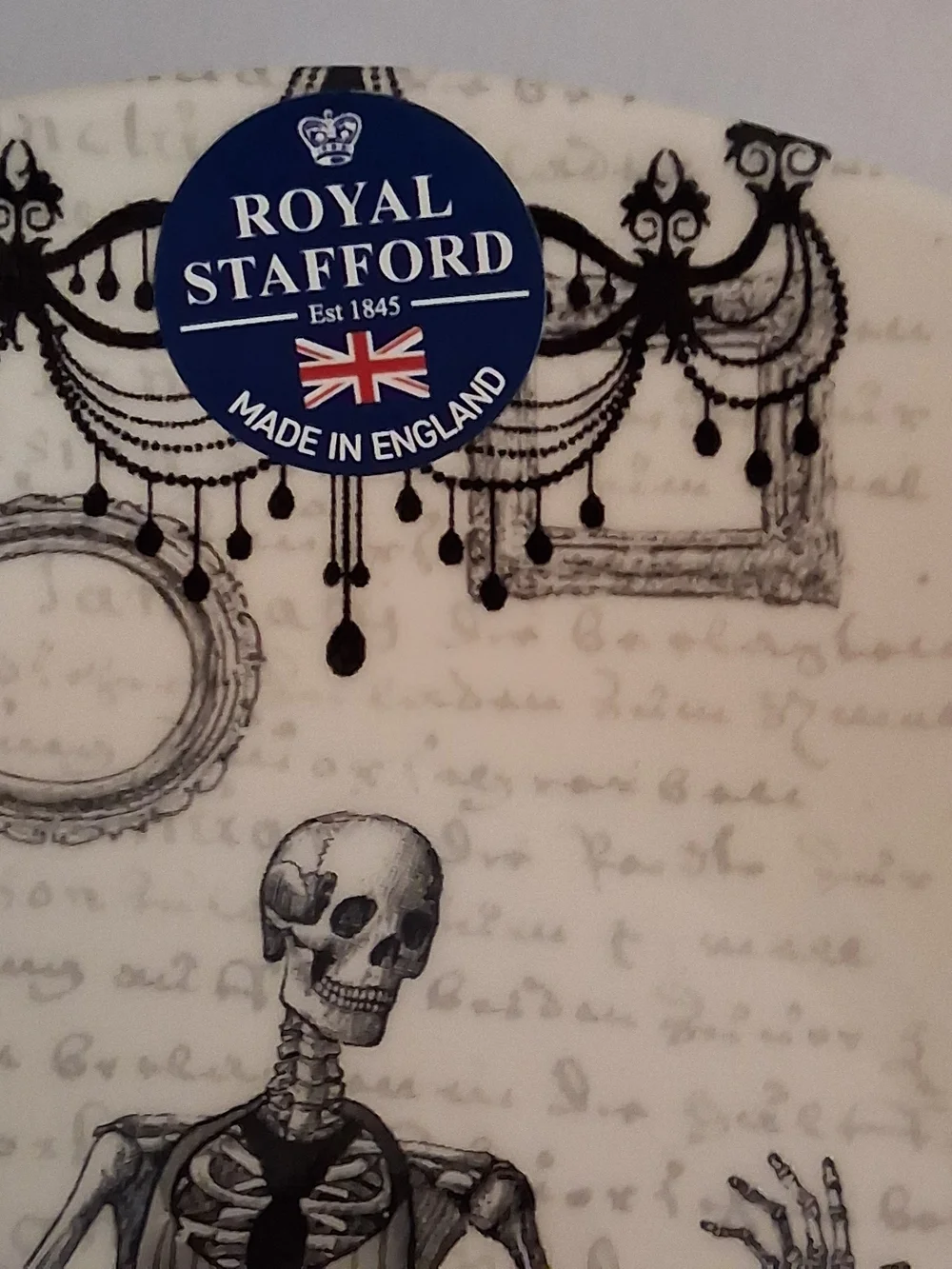 Royal Stafford Cream and Black Skeleton Pasta Bowl - Bone Appetit!